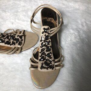 Womens Sandals/Shoes. Tan with Black Gems.Size 9.5